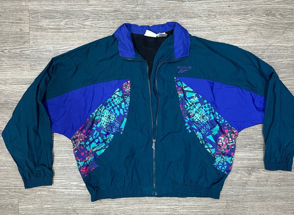 Vintage 90s Reebok Colorblock Windbreaker Jacket Mens Size XL Teal Purple Retro